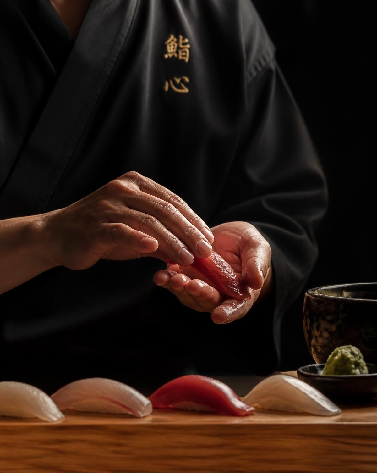 Privatni sushi majstor priprema omakase