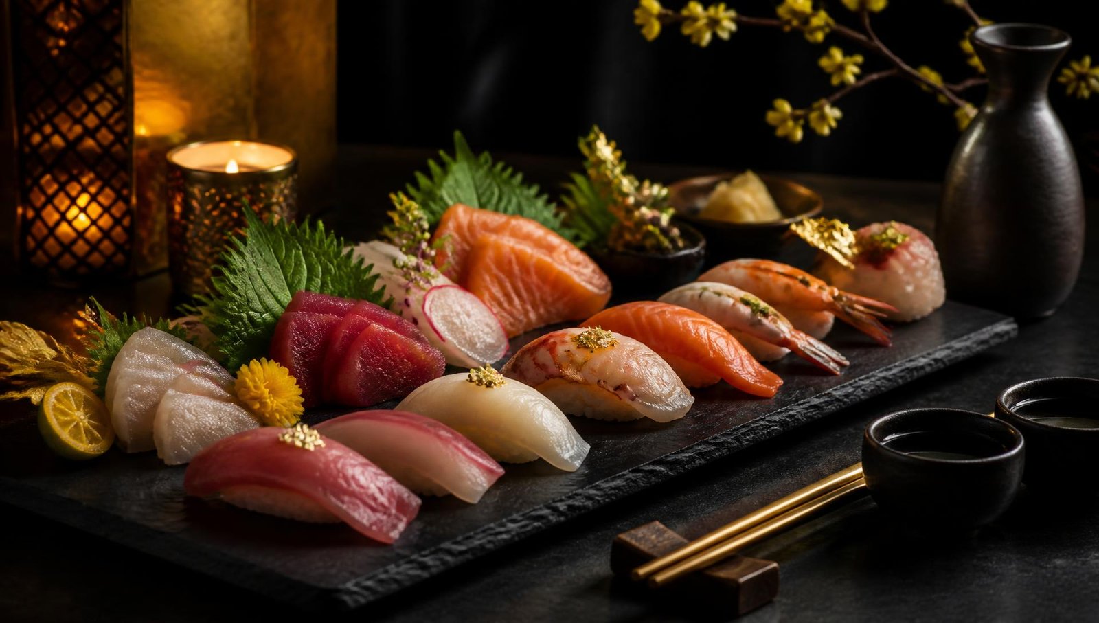 Premium sushi nigiri sa zlatnim detaljima