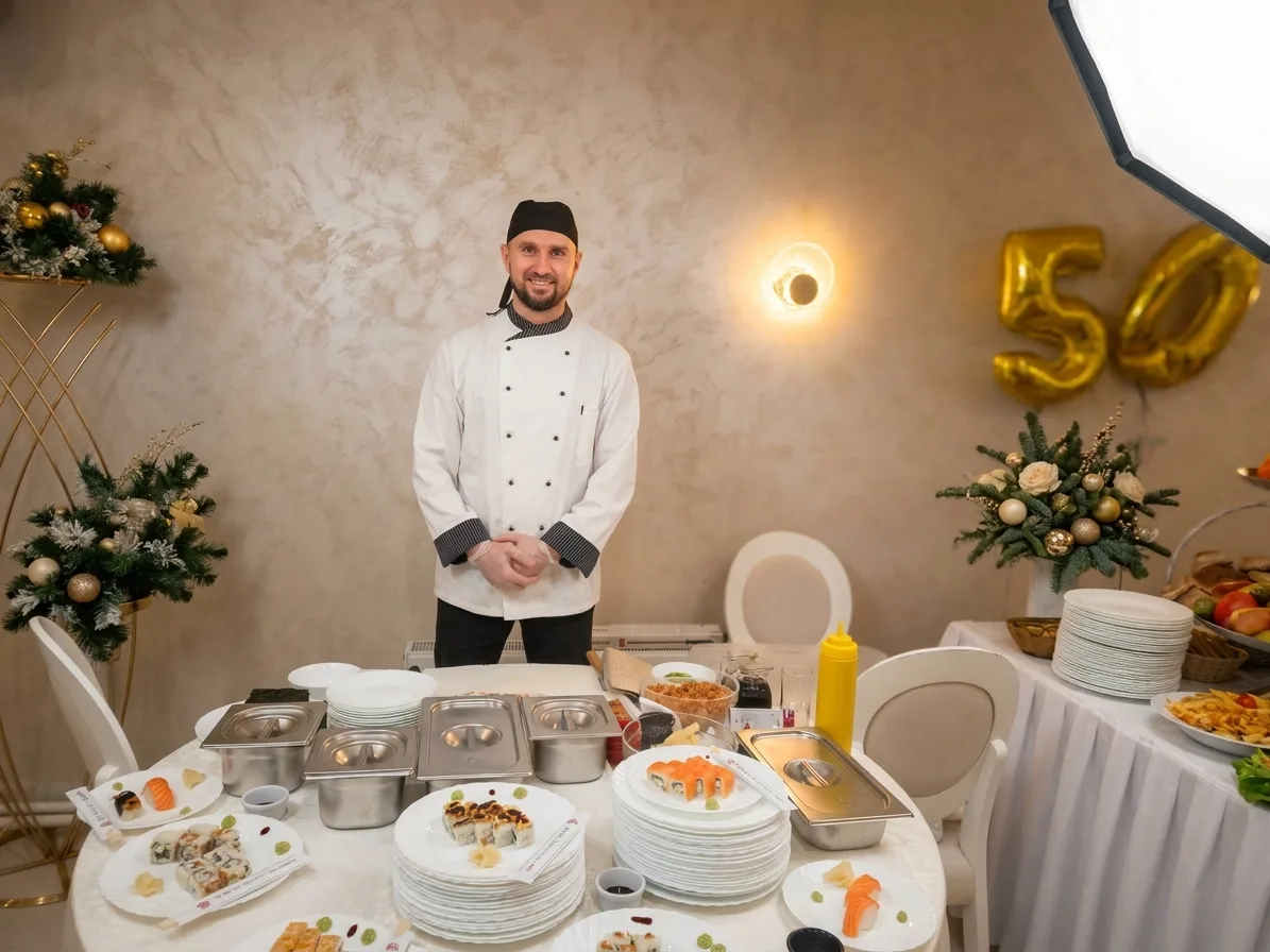 Sushi majstor za sto sa posluženjem na proslavi