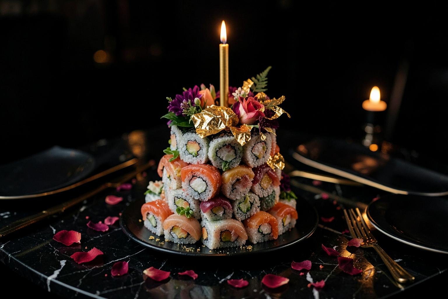 Sushi torta sa svećicom za rođendan