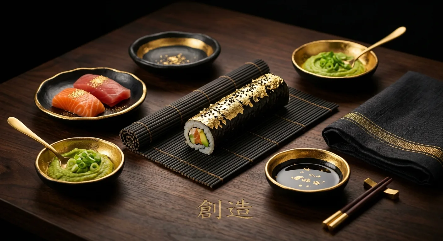 Zlatna sushi rolnica na bambusovoj prostirci